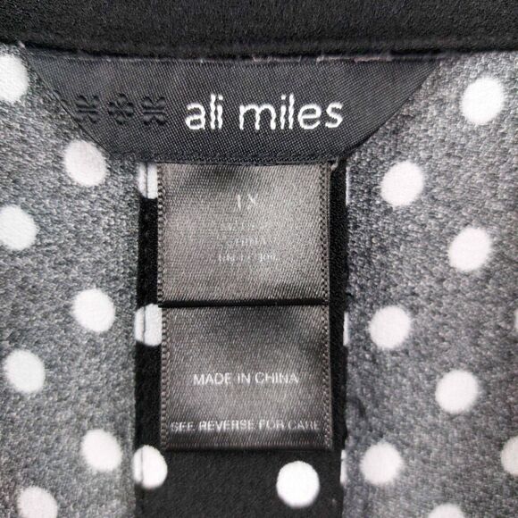 Ali Miles Shirt Womens Sz 1X Black White Polka Dot Button Front 3/4 Sleeve Tunic - Picture 10 of 10